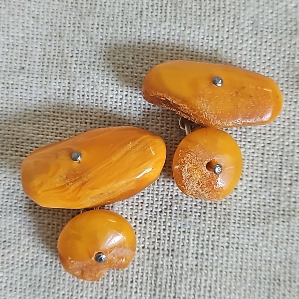 Vintage Genuine Egg Yolk Natural Baltic Amber Antique Mens Cufflinks